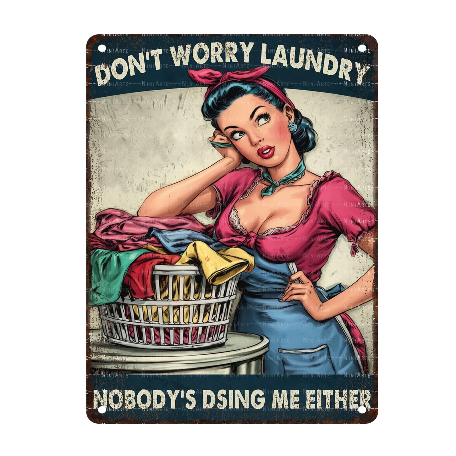 50s Laundry Metal Tin Sign Laundry Day Vintage Sign Utility Room Decor Retro Queen Wall Art 1950s Mom Decor 8X12Inch