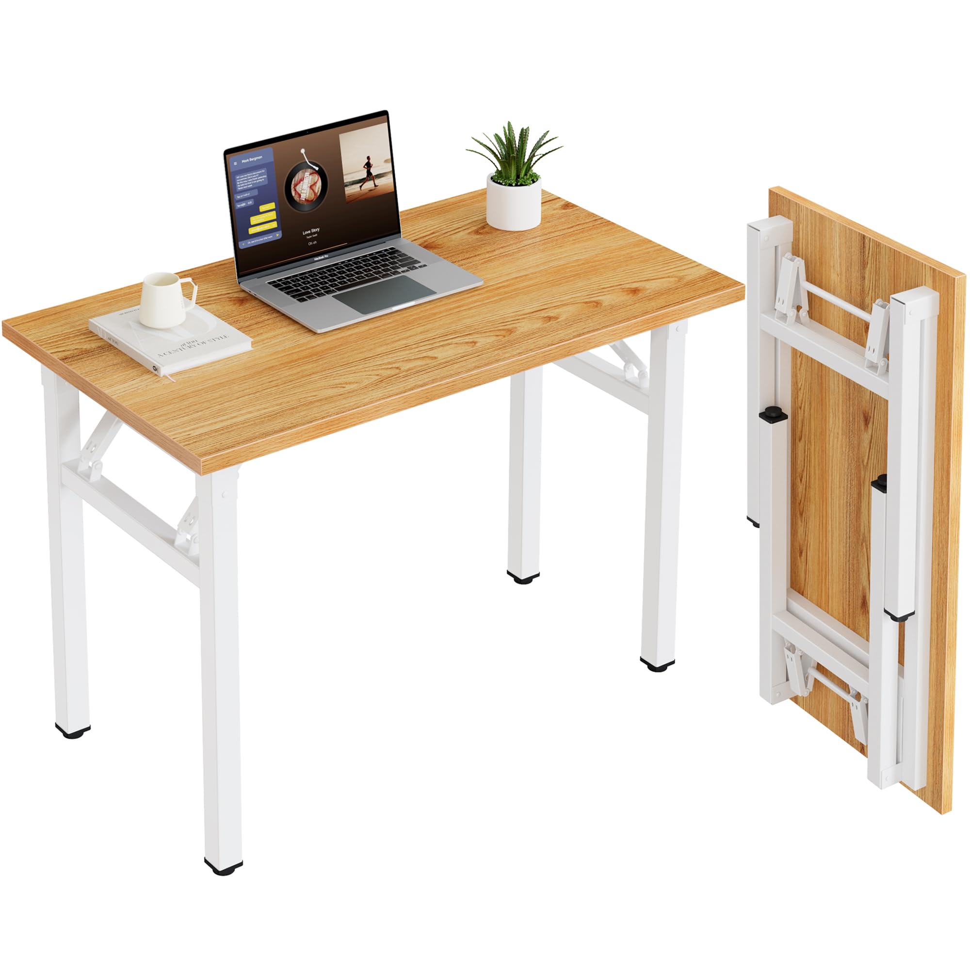 Need Folding Desk, 54 inch Large Computer Desk for Home Office, No Install Needed Study Student Writing Table Desk Workstation, Rustic Brown