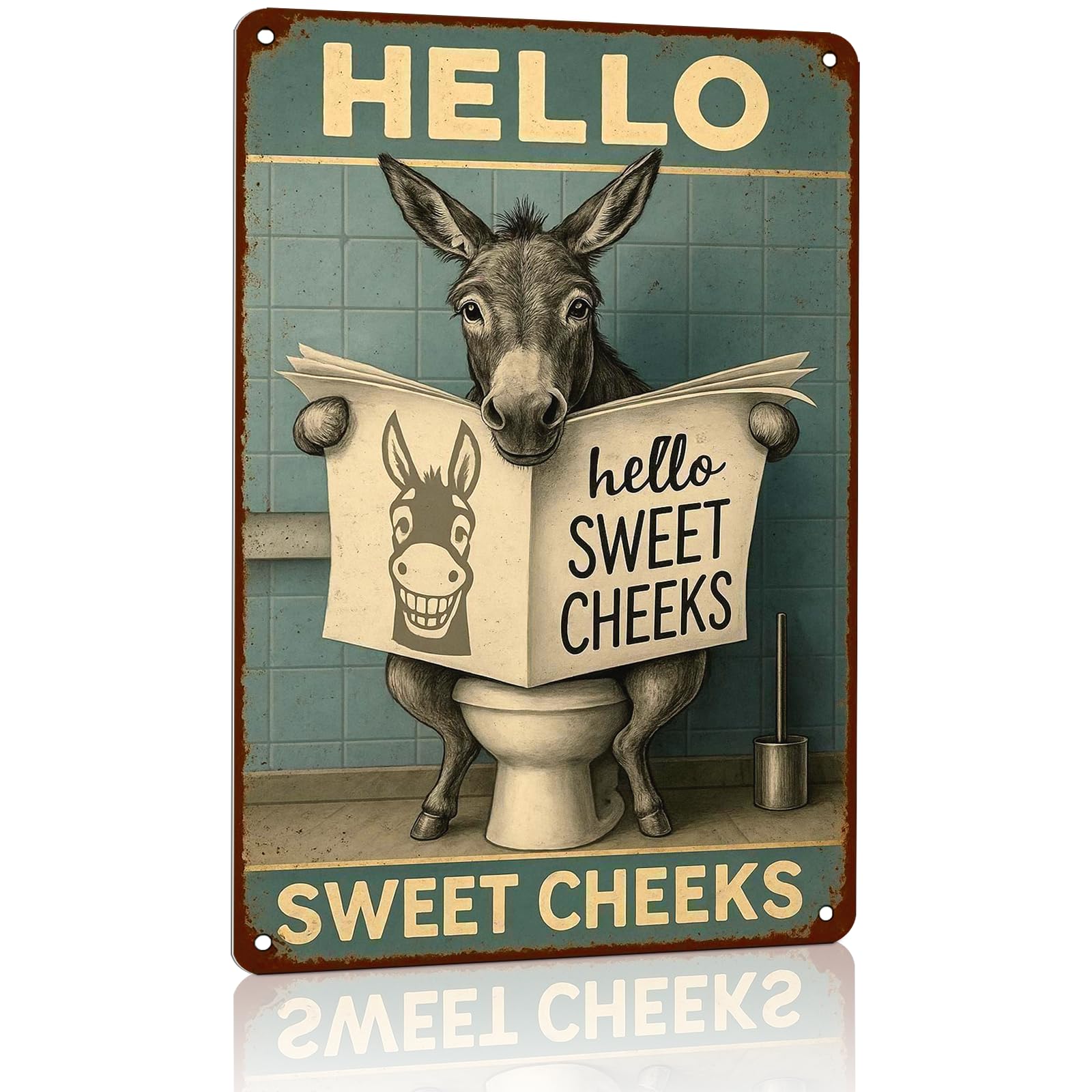 Funy Bathroom Sign Vintage Toilet Metal Tin Signs "Hello Sweet Cheeks" Funny Bathroom Metal Wall Art Print, Toilet Tin Signs Durable Retro Metal Signs Wall Decor Prints for Home, Restroom, Toilet or Bathroom 8x12 Inch