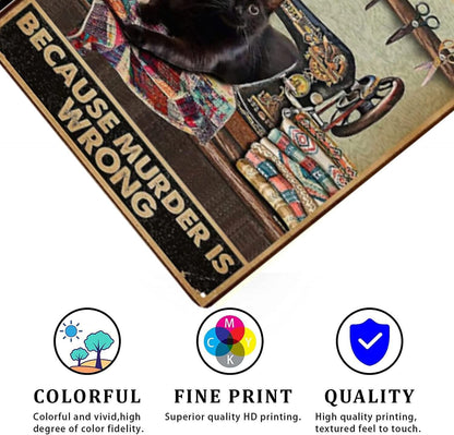 EMOHAT Quilting Because Murder Is Wrong Black Cat For Sewing Room Decor Gifts Best Decor Gift Ideas For Friends Metal Tin Painting Wall Decoration 8x12 Inch