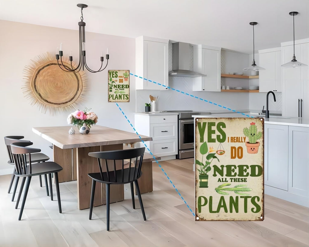 Funny Plant Lover Wall Sign – Retro Metal Tin Sign for Garden, Home, Kitchen or Greenhouse, Humorous “Need All These Plants” Decor, 8x12 Inch