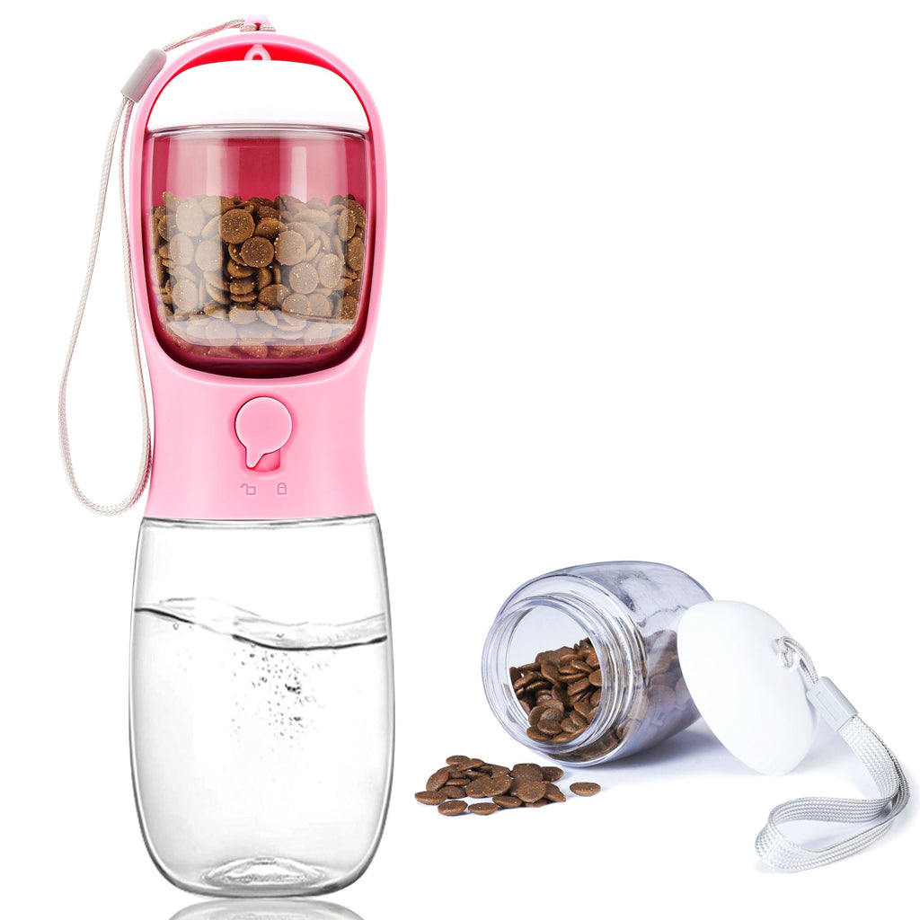 Dog Water Bottle with Food Container, Portable Leak Proof Pet Water Dispenser for Walking Hiking Travel, Puppy Essentials Accessories for Small Large Dogs, Dog Gifts (10oz/15oz/19oz)