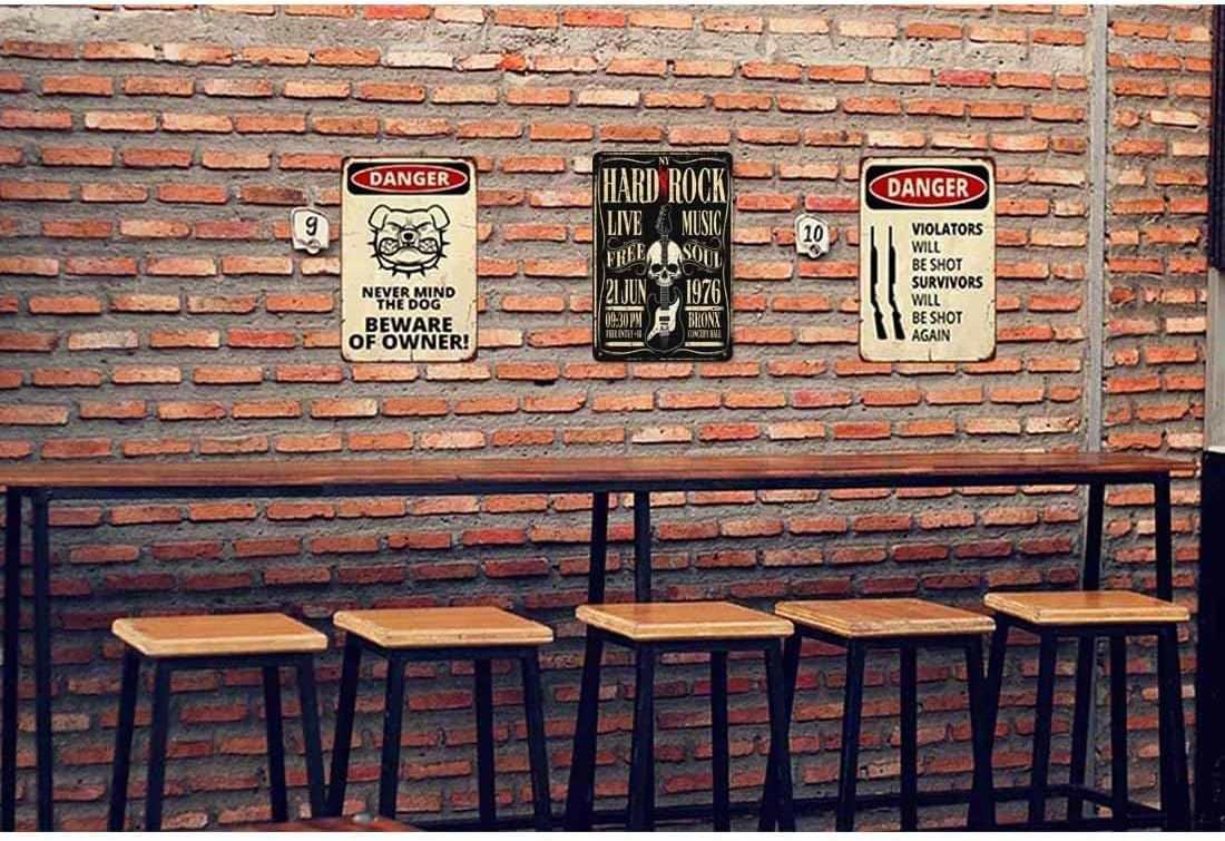 AOYEGO Hard Rock Poster Tin Sign,Rock Roll Music with Skull Guitar Vintage Metal Tin Signs for Cafes Bars Pubs Shop Wall Decorative Funny Retro Signs for Men Women 8x12 Inch