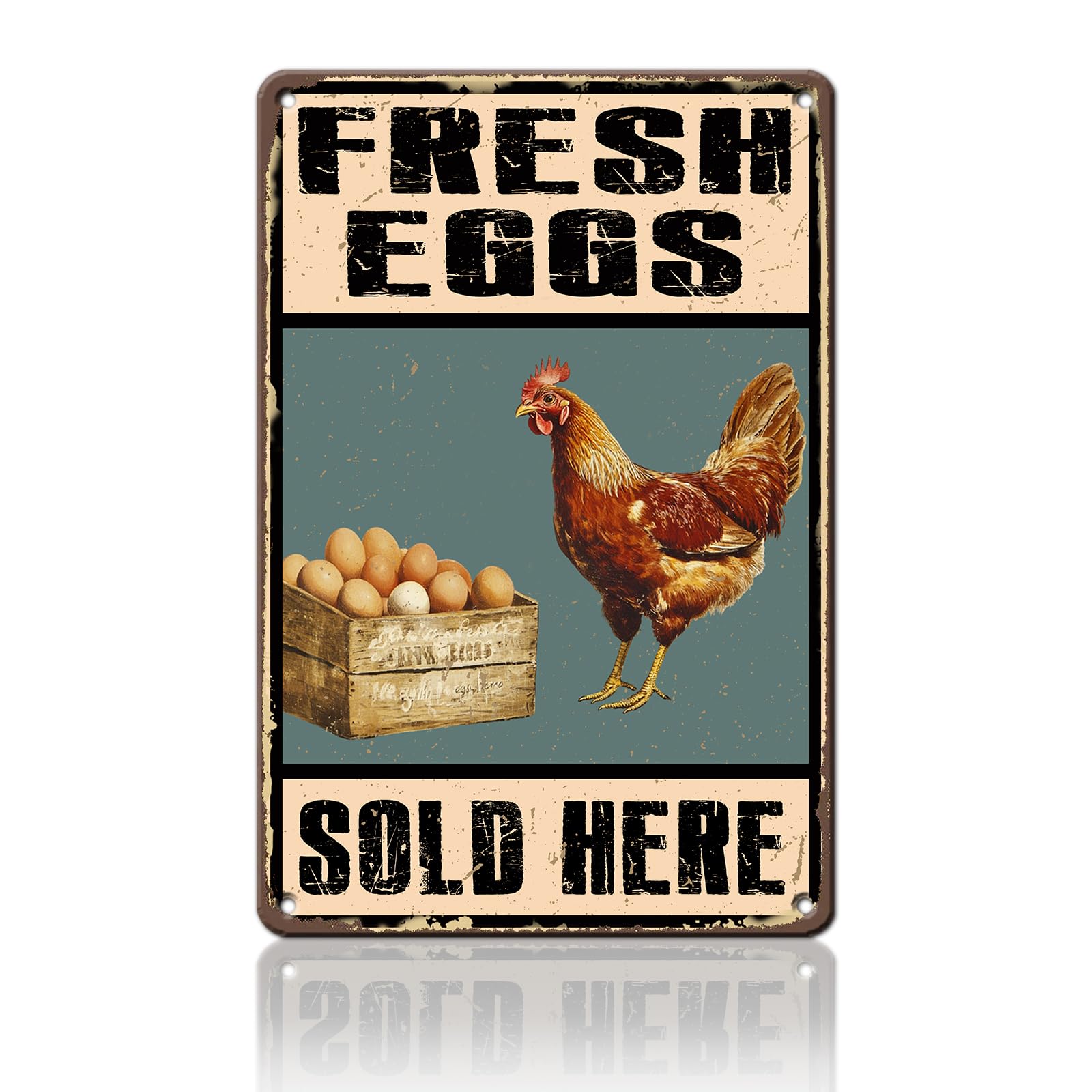 Vintage Fresh Eggs & Chicken Metal Sign Rustic Farm Eggs For Sale Tin Poster Home Kitchen Farmhouse Chicken Wall Decor 12x8 Inch