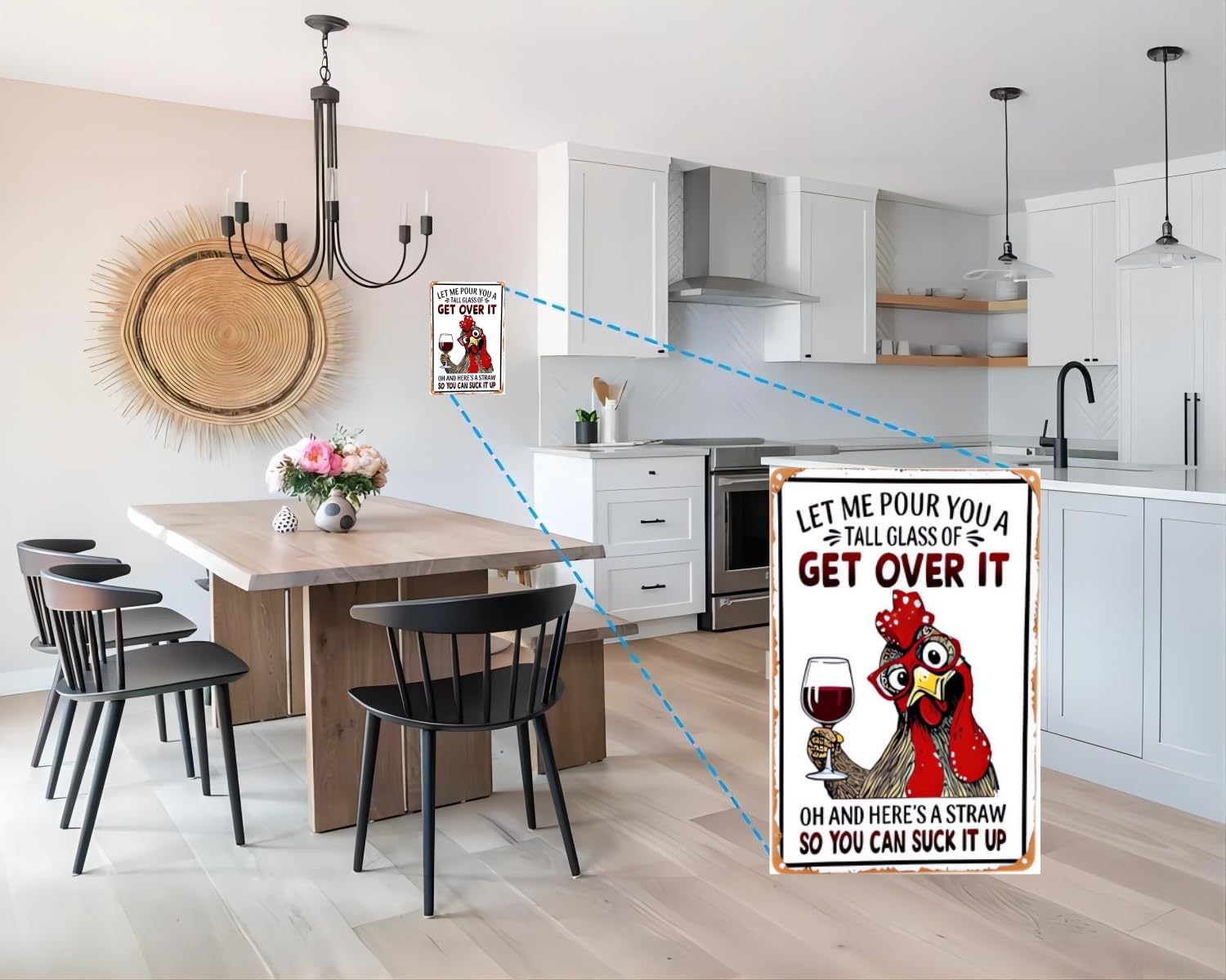 Funny Chicken Tin Sign – Vintage-Style Metal Sign for Kitchen, Bar, Farm, or Backyard – Rustic Wall Art for Animal Lovers – 8x12 Inch