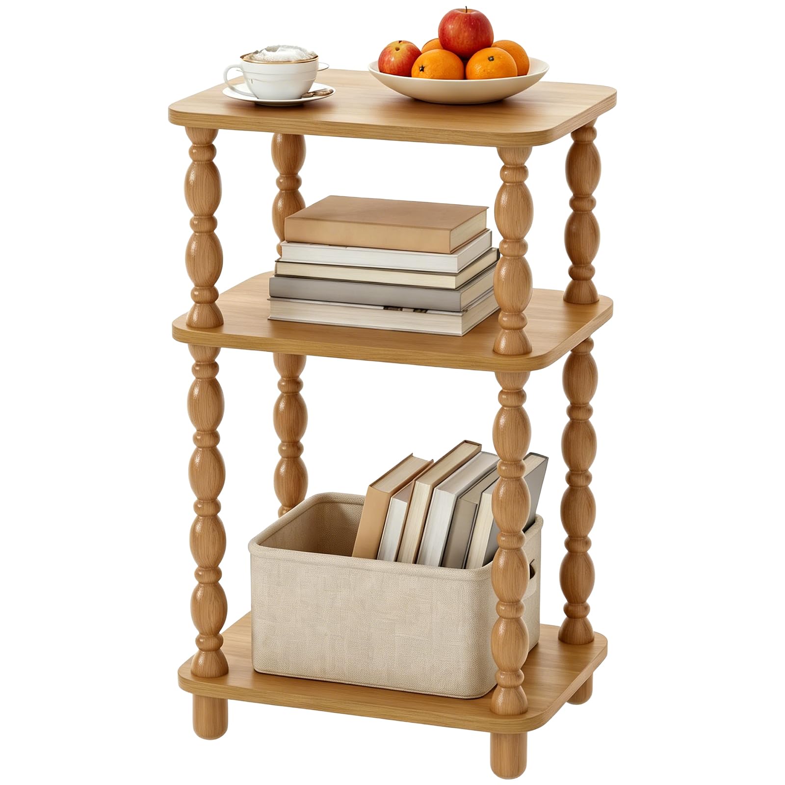 Retro End Table, 3-Tier Small Side Table, Narrow Couch Side Table for Small Spaces, Farmhouse End Table, Modern Accent Table, Skinny Bedside Table Nightstand for Bedroom, Living Room (Rustic Brown)