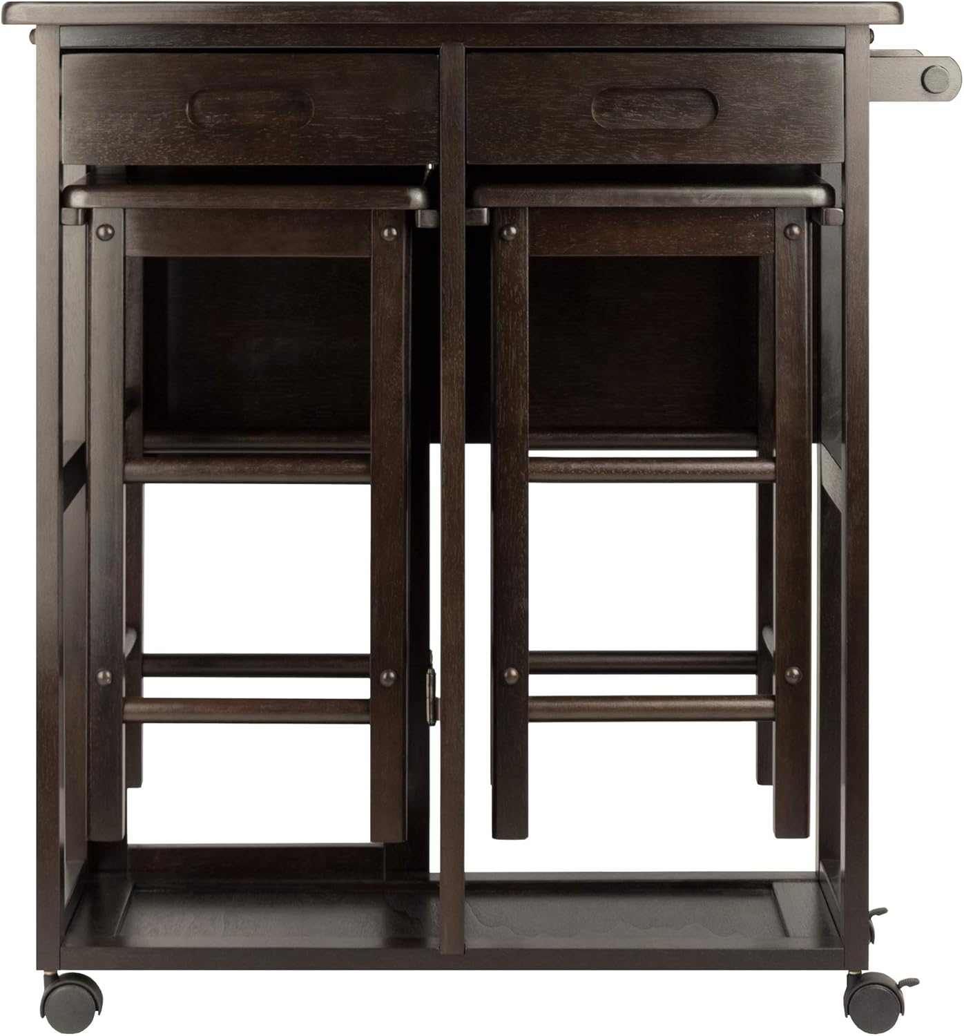 Winsome Suzanne Kitchen Table Set with Stools, 33" in Coffee, Convenient Sturdy Mobile Kitchen & Dining Room Table & Chairs with Storage for Small Spaces, Dorms, Apartments