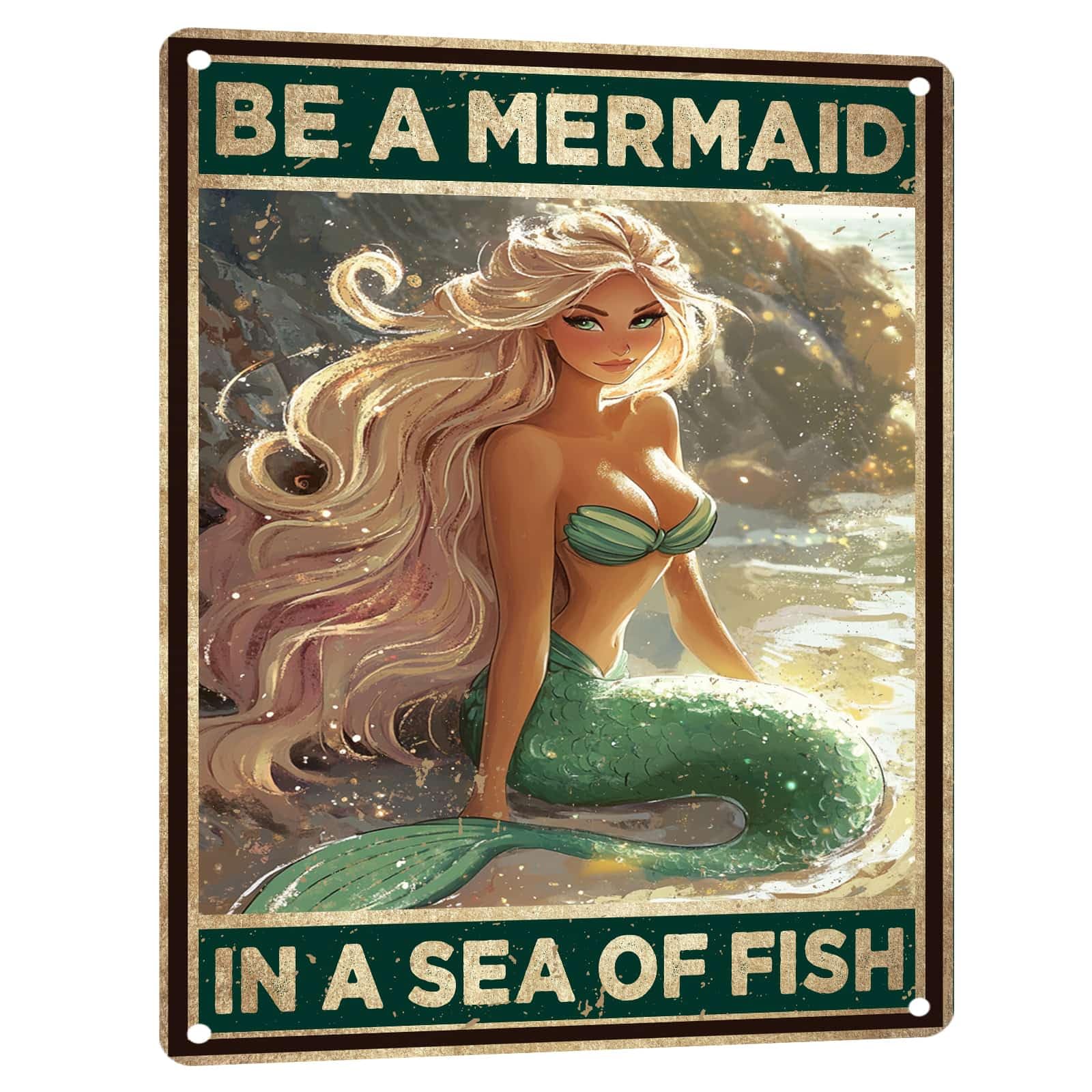 Mermaid Metal Tin Sign Vintage Mermaid Bathroom Decor Wall Art Rustic Funny Bathroom Sign for Home Restroom Washroom Decor 8x12 Inch