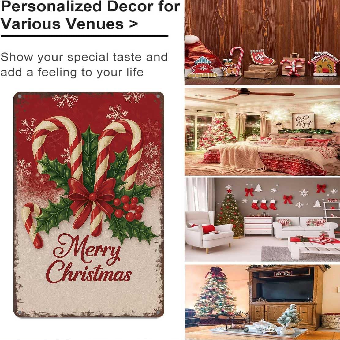 Vintage Christmas Decorations 8x12inch Metal Sign-Weathered Tin Art for Garage Office Wall