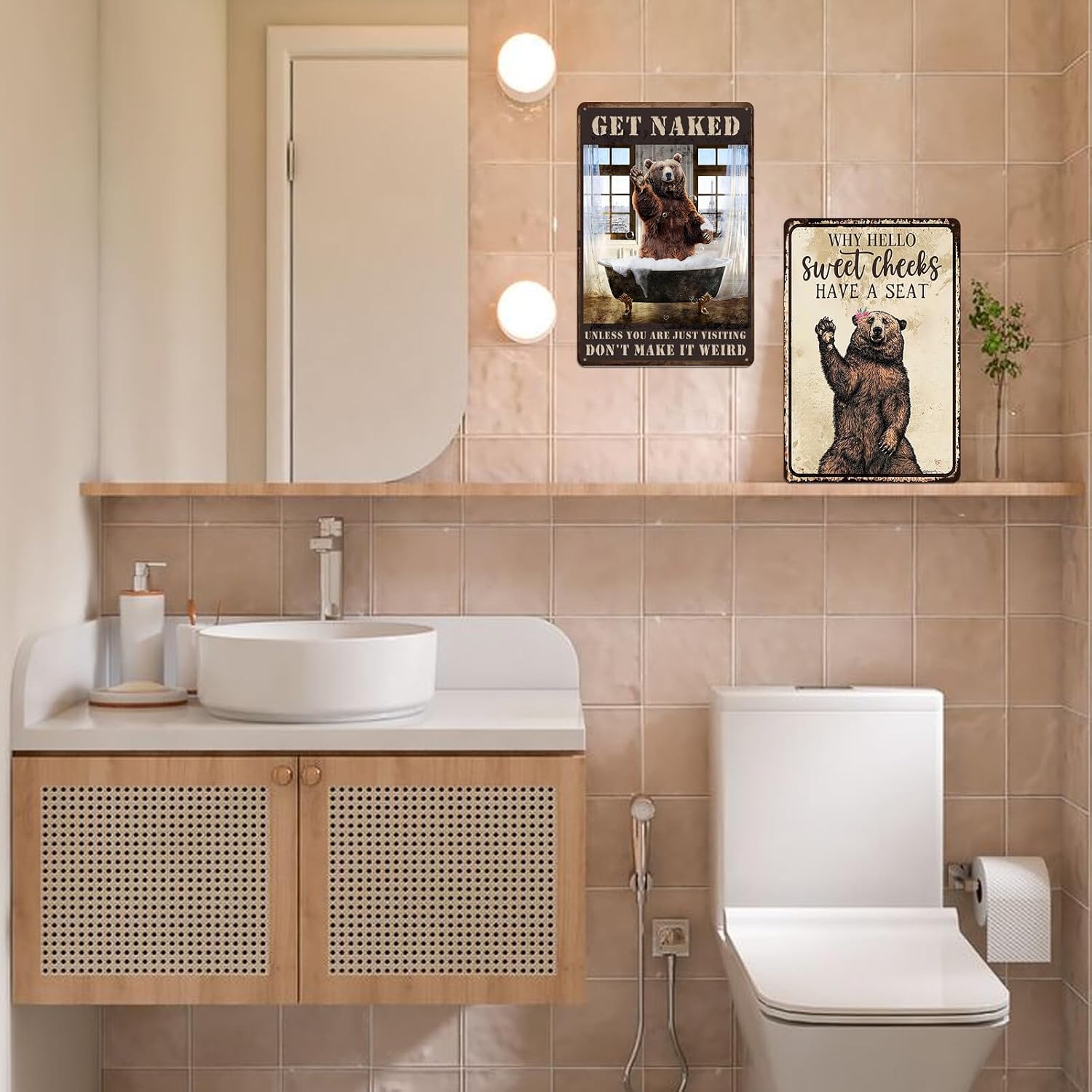 Bear Bathroom Decor Funny Bear Cabin Wall Art Mountain Bathroom Accessories Rustic Bear Pictures Wall Decor Metal Tin Sign Drinking Water Wall Art Decor 8x12 Inch