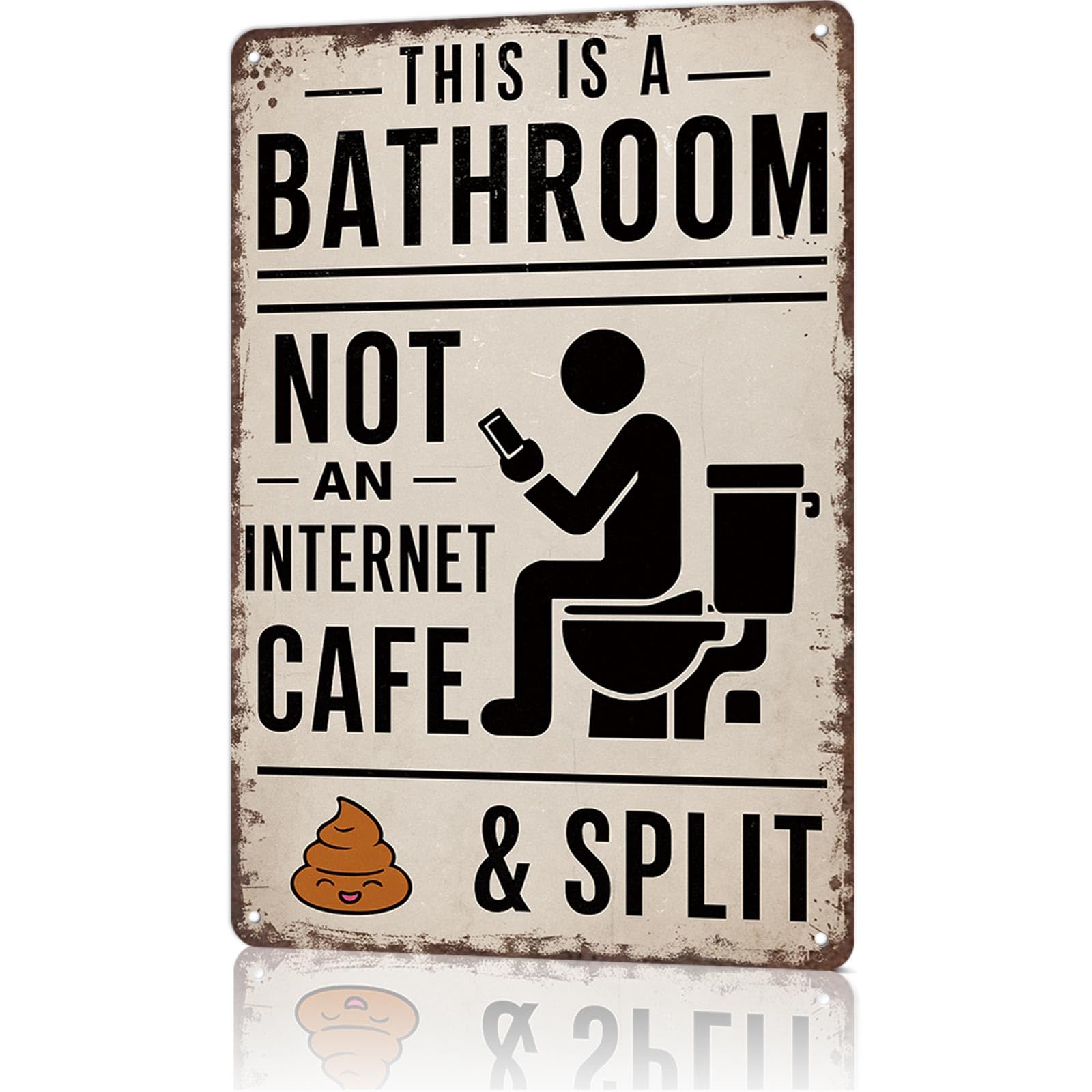 Vintage 'Bathroom Rules' Metal Tin Sign – Funny Wall Art for Bathroom Decor, 8x12 Inch