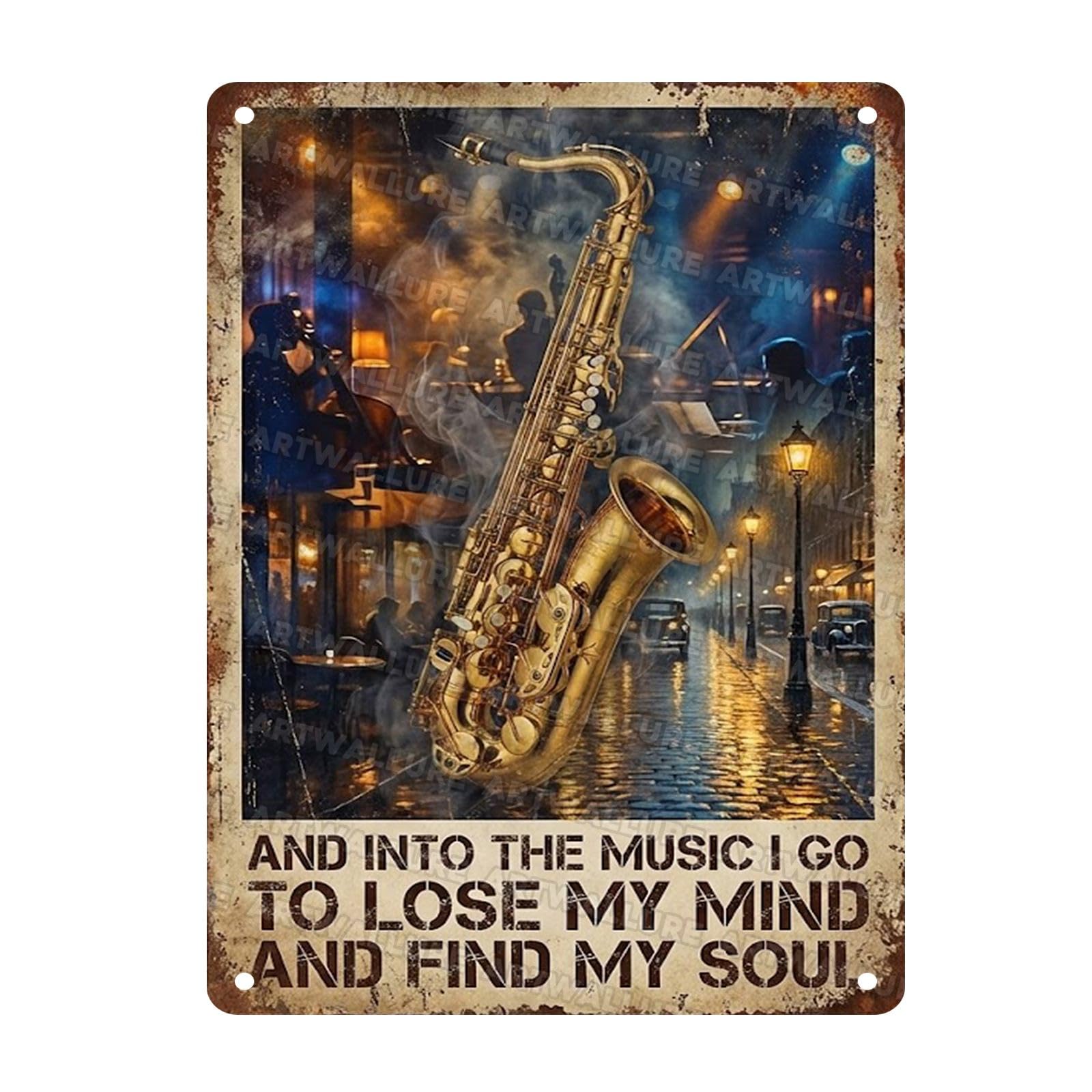 Acoustic Guitar Metal Tin Sign Nature Scenery Music Decor Vintage Wall Art Gift for Guitar Player Camping Lover 8x12Inch