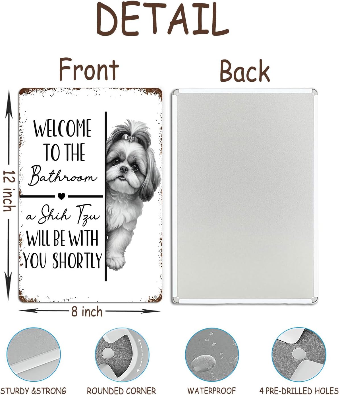 Funny Shih Tzu Dog Bathroom Metal Signs, Shih Tzu Lovers Gifts Tin Sin, Dog Lover Mom Dad Gifts Metal Wall Decor for Bathroom Washroom Restroom Toilet Decoration, 8x12 Inch