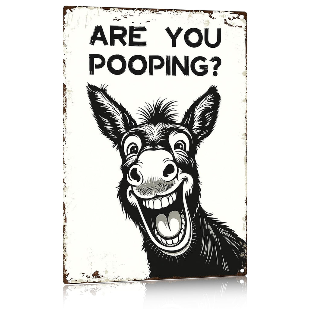 Madewell Living Funny Highland Cow Metal Tin Sign, Are You Pooping, Rustic Farmhouse Wall Decor for Bathroom, Western Bathroom Art with Humorous Quote, 8x12 Inch