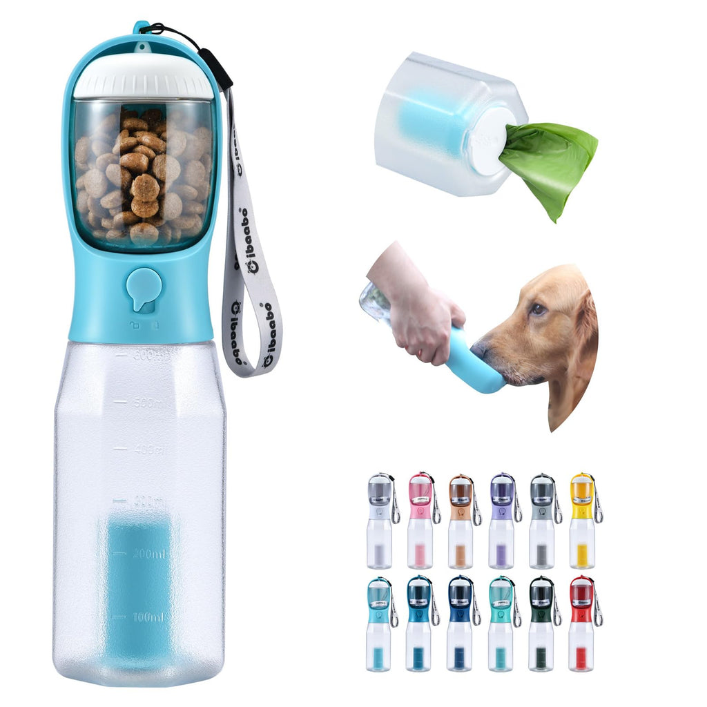 Cibaabo Dog Water Bottle with Food Container & Poop Bag Holder, Travel Water Bowl, Portable Pet Dispenser, Girl Dog Accessories Stuff Items Essentials Gift for Yorkie Chihuahua Walking Hiking