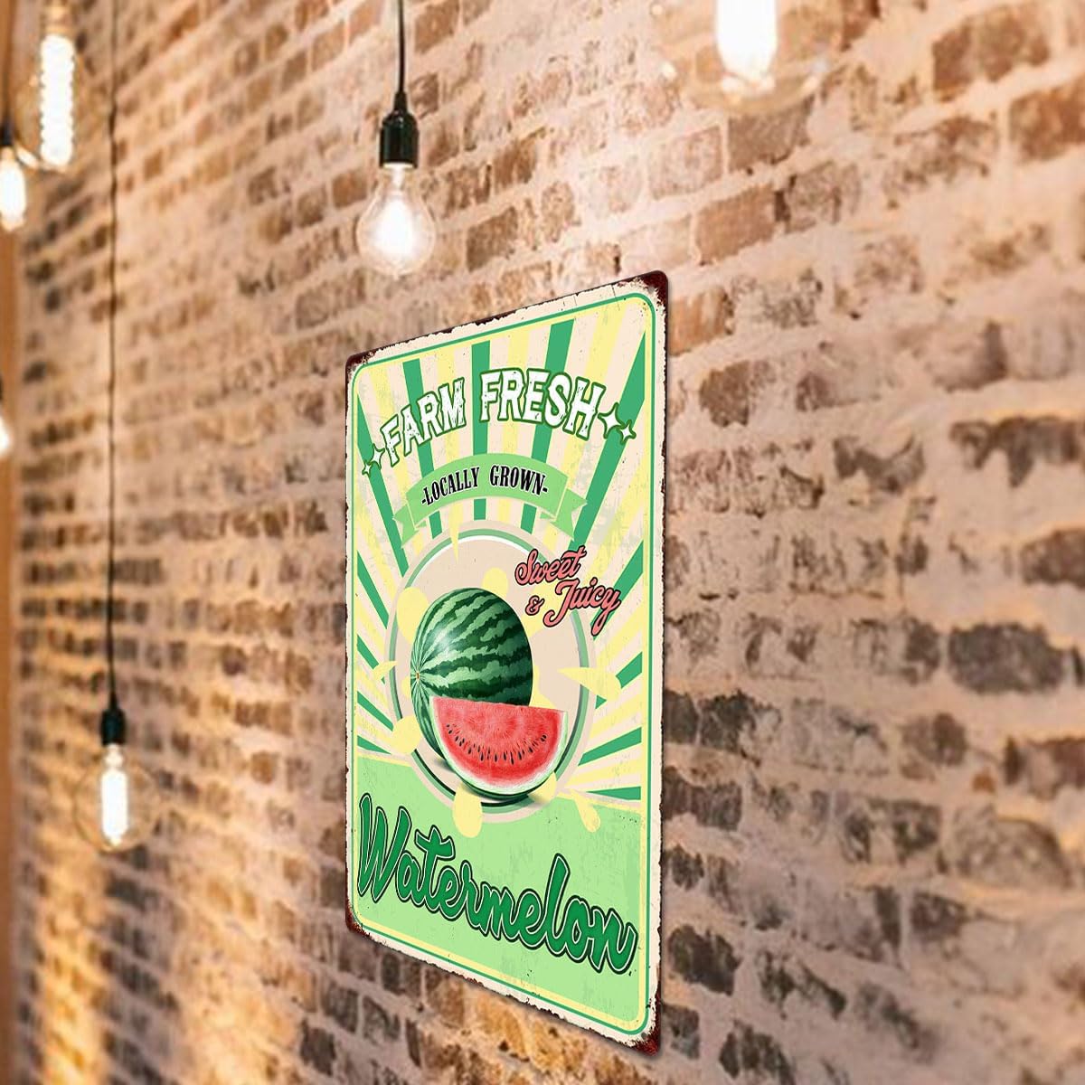 Farm Fresh Sweet Juicy Watermelon Vintage Metal Tin Sign Retro Fruit Poster Decorative Wall Art Signage Farmhouse Country Market Kitchen Bar Cafe Dining Room Home Decor 12" X 8"