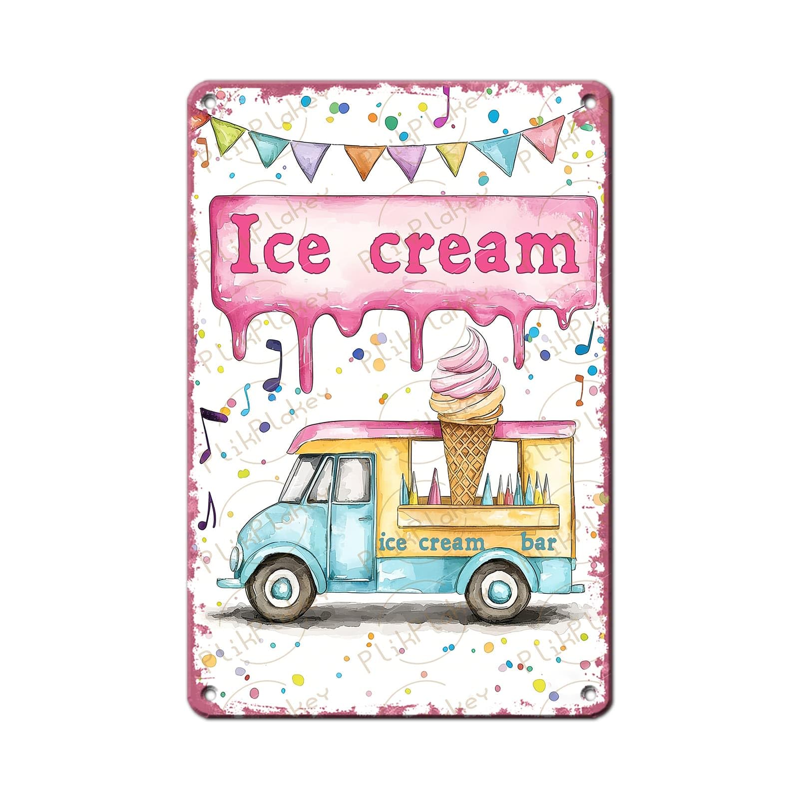 Vintage Metal Tin Sign Ice Cream Retro Sweet Food Diner Wall Decor Kitchen Cafe Bar Club Home Kids Room Living Room Dessert Store Hotel Poster 12x8 Inch