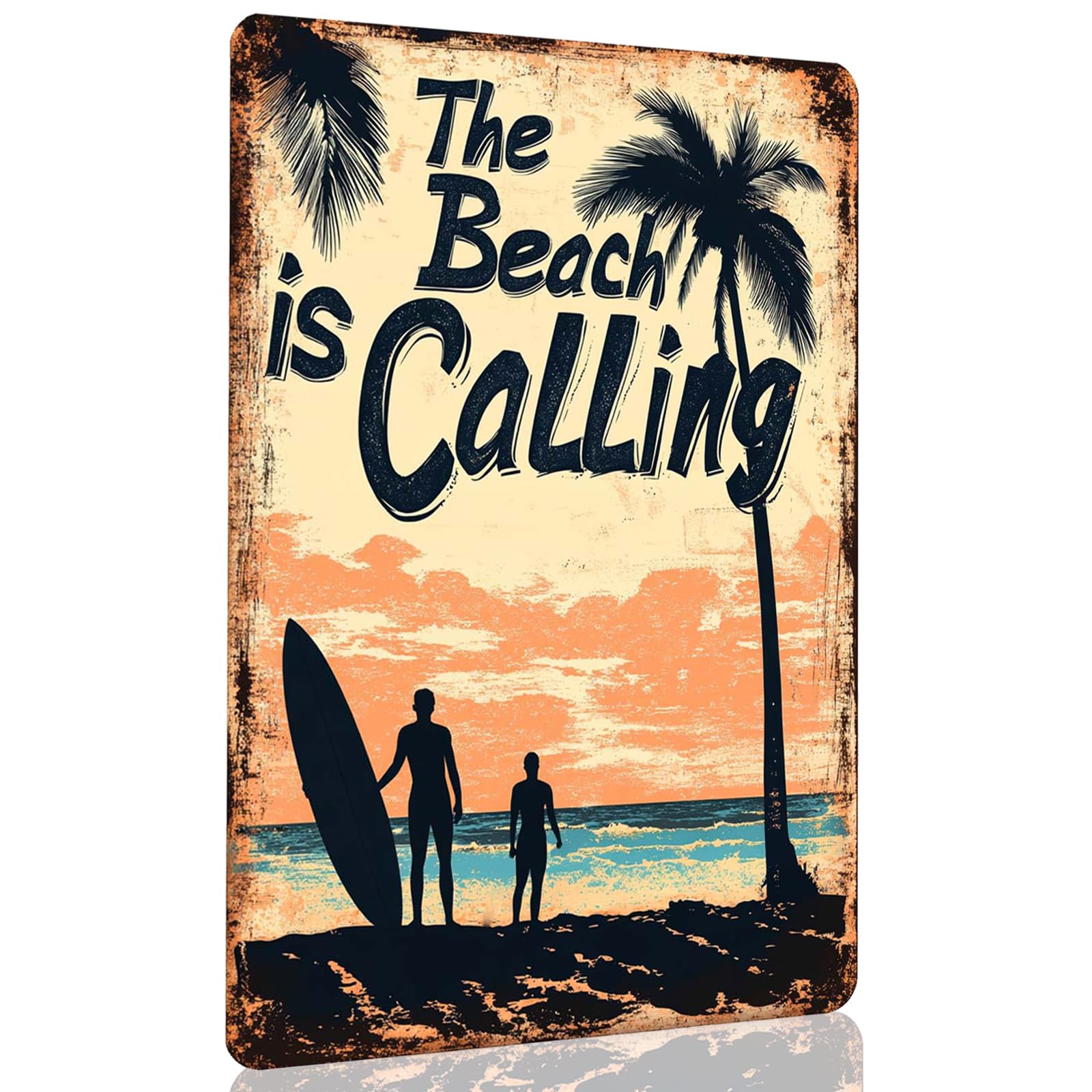 CCPARTON Vintage Beach Metal Sign The Beach Is Calling Metal Tin Sign For Home Outdoor Indoor Office Bar Yard Decor 8x12 Inch