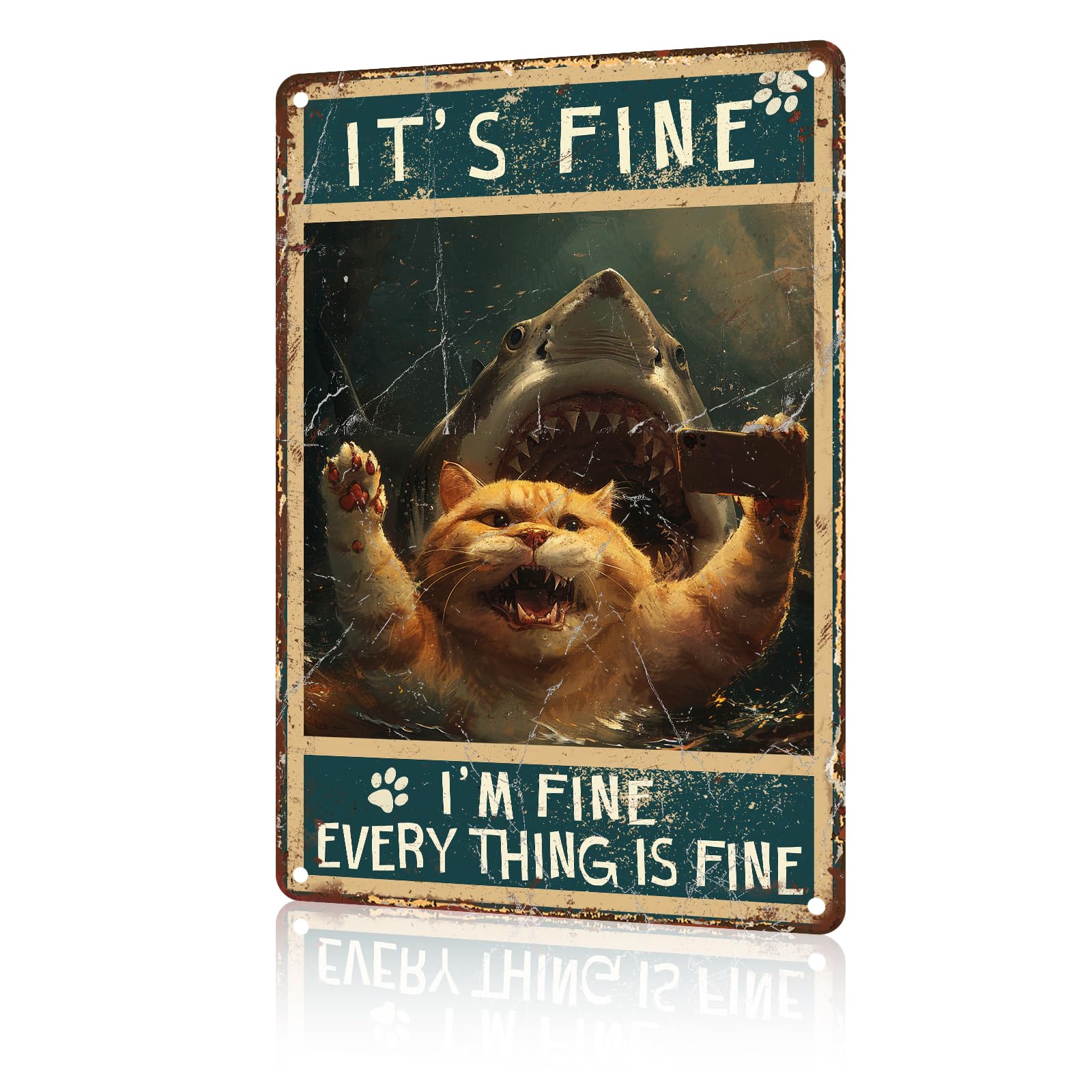 Cat Metal Tin Sign It's Fine I'm Fine Retro Wall Art Decor Funny Signs Bar Pub Club Indoor Home Gifts 8x12 inch