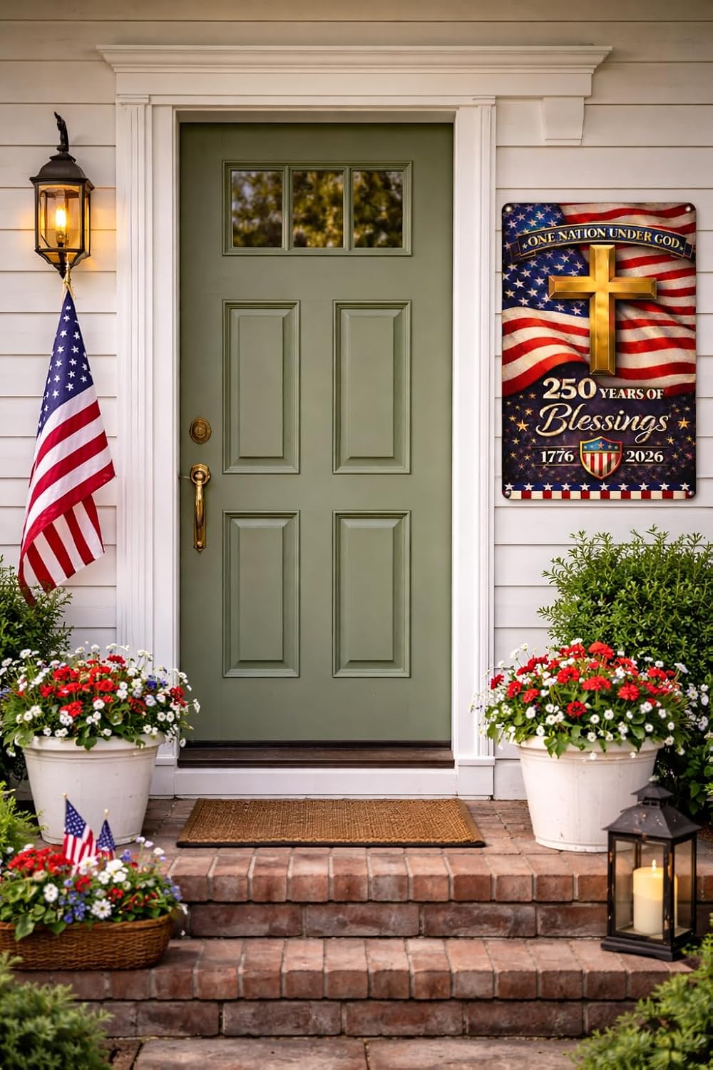 America 250th Anniversary Tin Sign, 4th of July Patriotic Decor,250 Years of Blessings Vintage Metal Sign Patriotic Cross Design, 1776–2026 Commemorative Wall Decoration for Home, Bedroom, Patio, Yard, 8 x 12 Inch