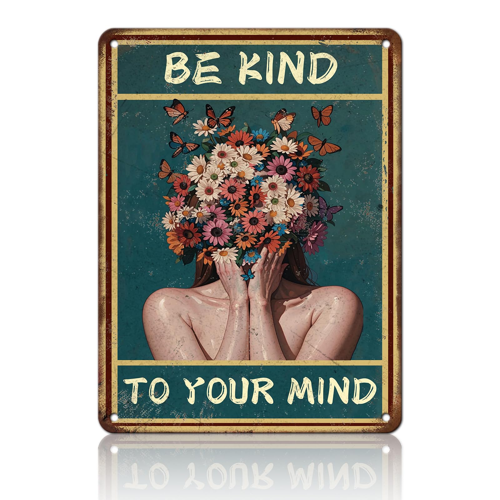 KIYOYO Vintage Tin Metal Sign Poster Grow Positive Thoughts Vintage Poster Flower Head Girl Poster Mental Health Poster Motivational Poster Emotions Poster Vintage Wall Home Decor 8x12 Inch
