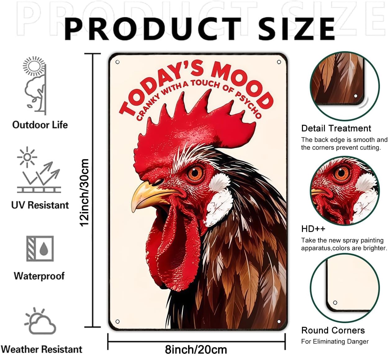 Funnysign Chicken Gifts Vintage Chicken Today's Mood Tin Sign for Chicken Coop Farm Kitchen Garden Yard Decor 8x12 inch (3914)