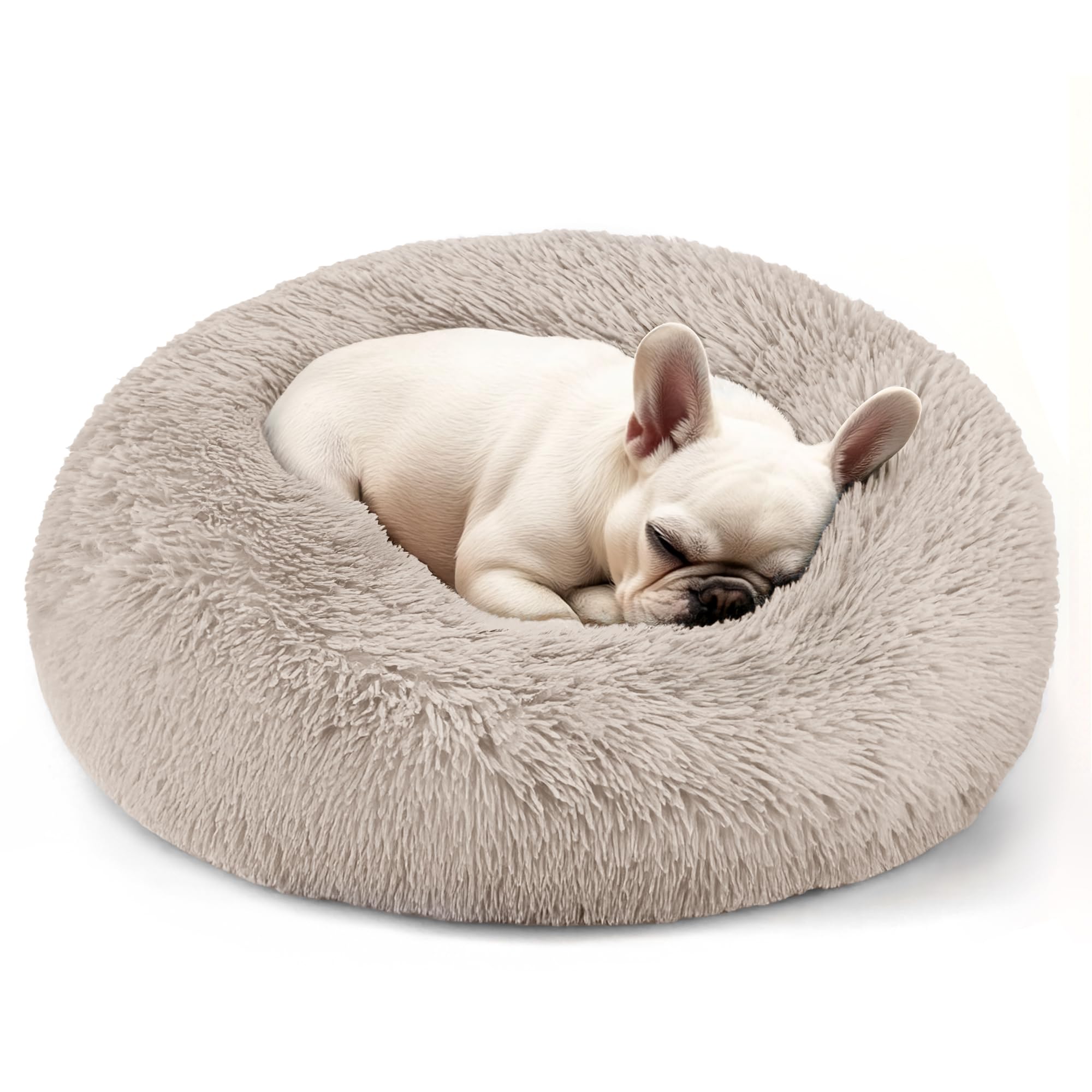 Hoewina Dog & Cat Bed for Indoor Cats, 20in Calming Donut Bed for Puppy and Kitten, Washable Round Fluffy Pet Bed for Small Medium Dogs and Cats (Light Grey)