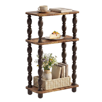 Retro End Table, 3-Tier Small Side Table, Narrow Couch Side Table for Small Spaces, Farmhouse End Table, Modern Accent Table, Skinny Bedside Table Nightstand for Bedroom, Living Room (Rustic Brown)