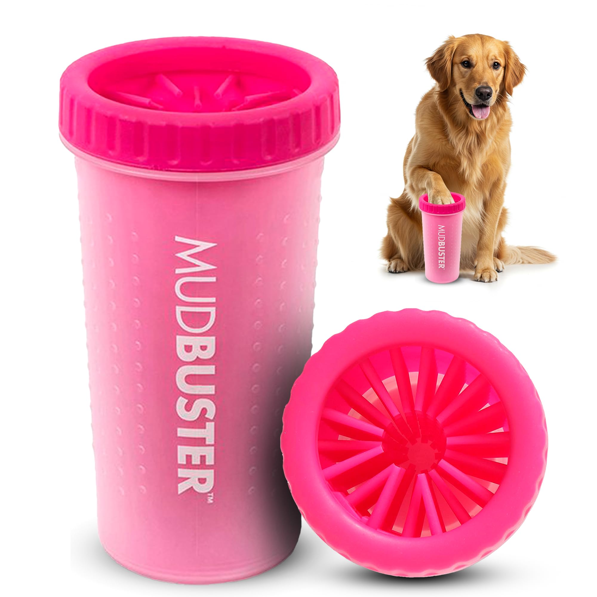Dexas Pink Medium Dog Paw Cleaner, MudBuster - Premium Quality Pet Supplies and Dog Accessories for Dogs, Easy to Use, Mess Free, BPA Free, Patented Product