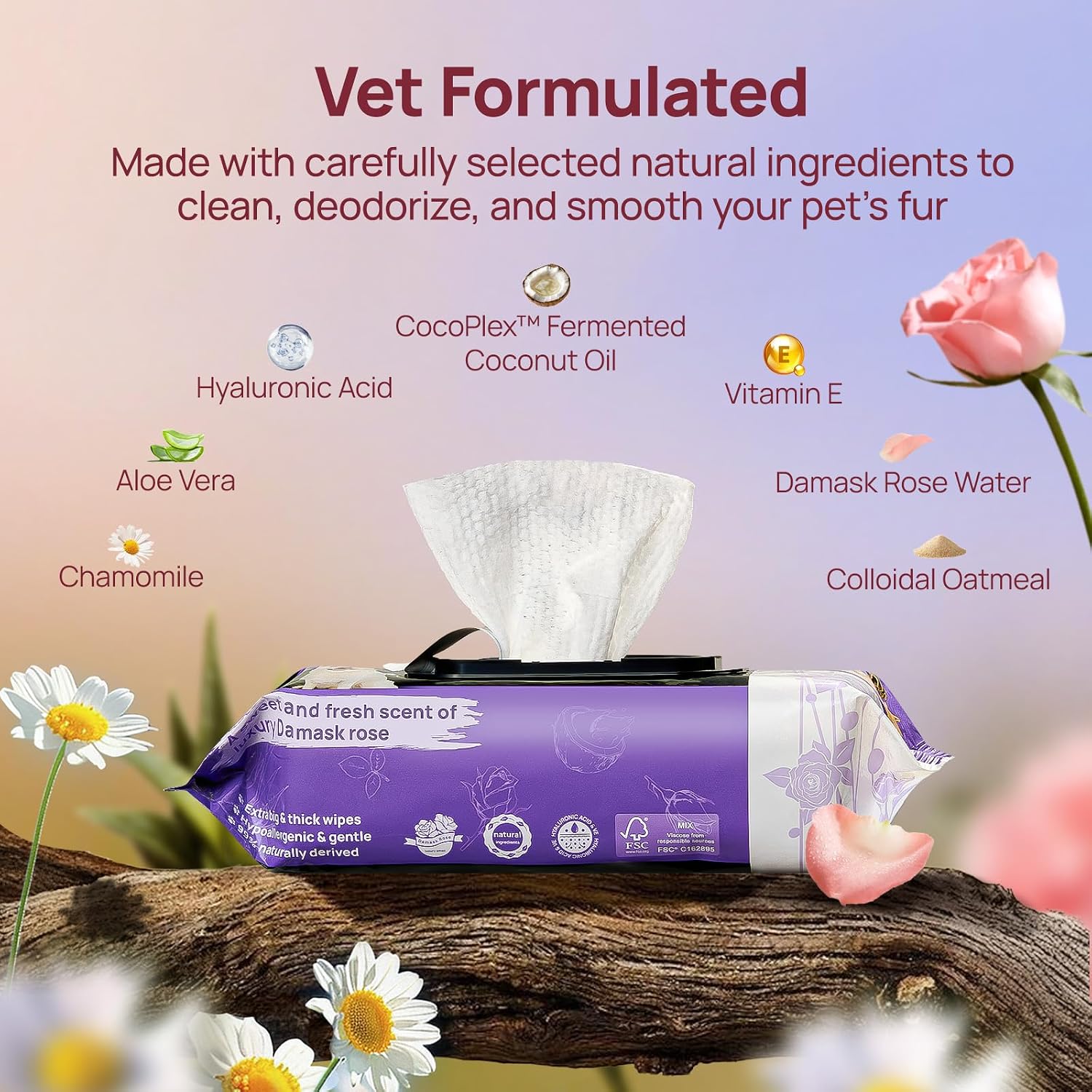 HICC PET Wipes for Dogs and Cats, Vet-Recommended Hypoallergenic Dog Wipes for Paws, Butt and Fur, Dog Cleaning Wipes & Dog Bath Wipes, Deodorizing Grooming Wipes for Dogs, Cats, Horse, 100 Count | Pet Wipes for Paws & Butt, Dog Bath Wipes, Deodorizing Cl