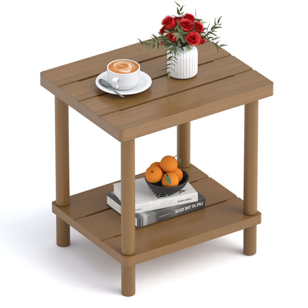 LEJANEOYE Outdoor Side Table, 2-Tier Small Outdoor Table for Patio, Adirondack Side Tables for Outside or Indoor, Bamboo End Table for Pool, Porch, Weather Resistant Easy Maintenance-Black