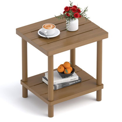 LEJANEOYE Outdoor Side Table, 2-Tier Small Outdoor Table for Patio, Adirondack Side Tables for Outside or Indoor, Bamboo End Table for Pool, Porch, Weather Resistant Easy Maintenance-Black
