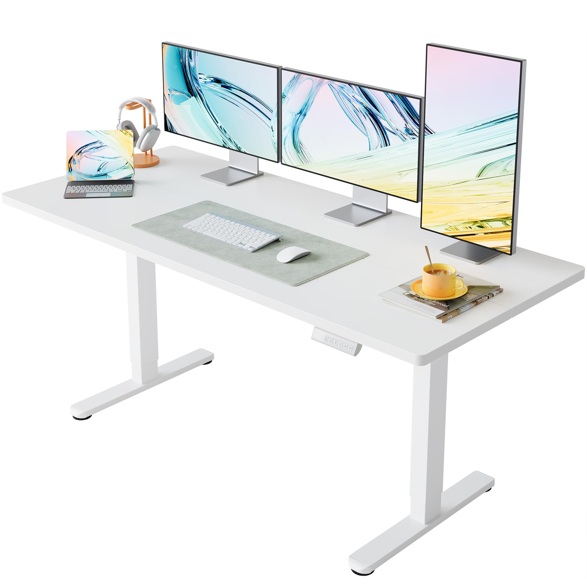 HUANUO 32" Small Electric Standing Desk Adjustable Height, 4 Memory Height Settings, Sit Stand Up Desk for Home Office & Computer Workstation, LightWalnut