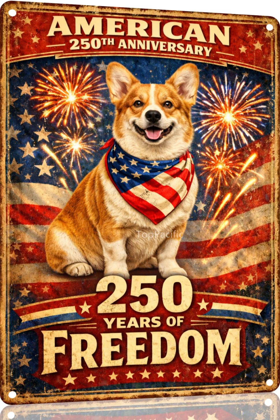 American 250th Anniversary Border Collie Funny Tin Sign 12x8 Inch Independence Day Vintage Metal Wall Art Retro Humor for Kitchen Bedroom Room Home Gift Decoration(59342)