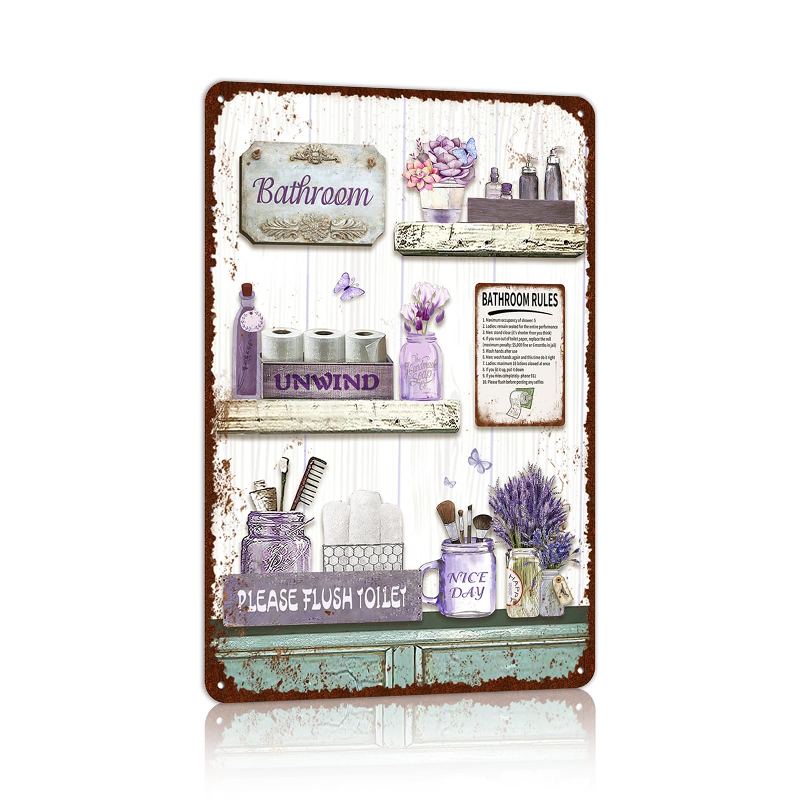 Vintage Farmhouse Bathroom Metal Tin Signs Rustic Flower Country Wall Art Decor 8X12 Inches
