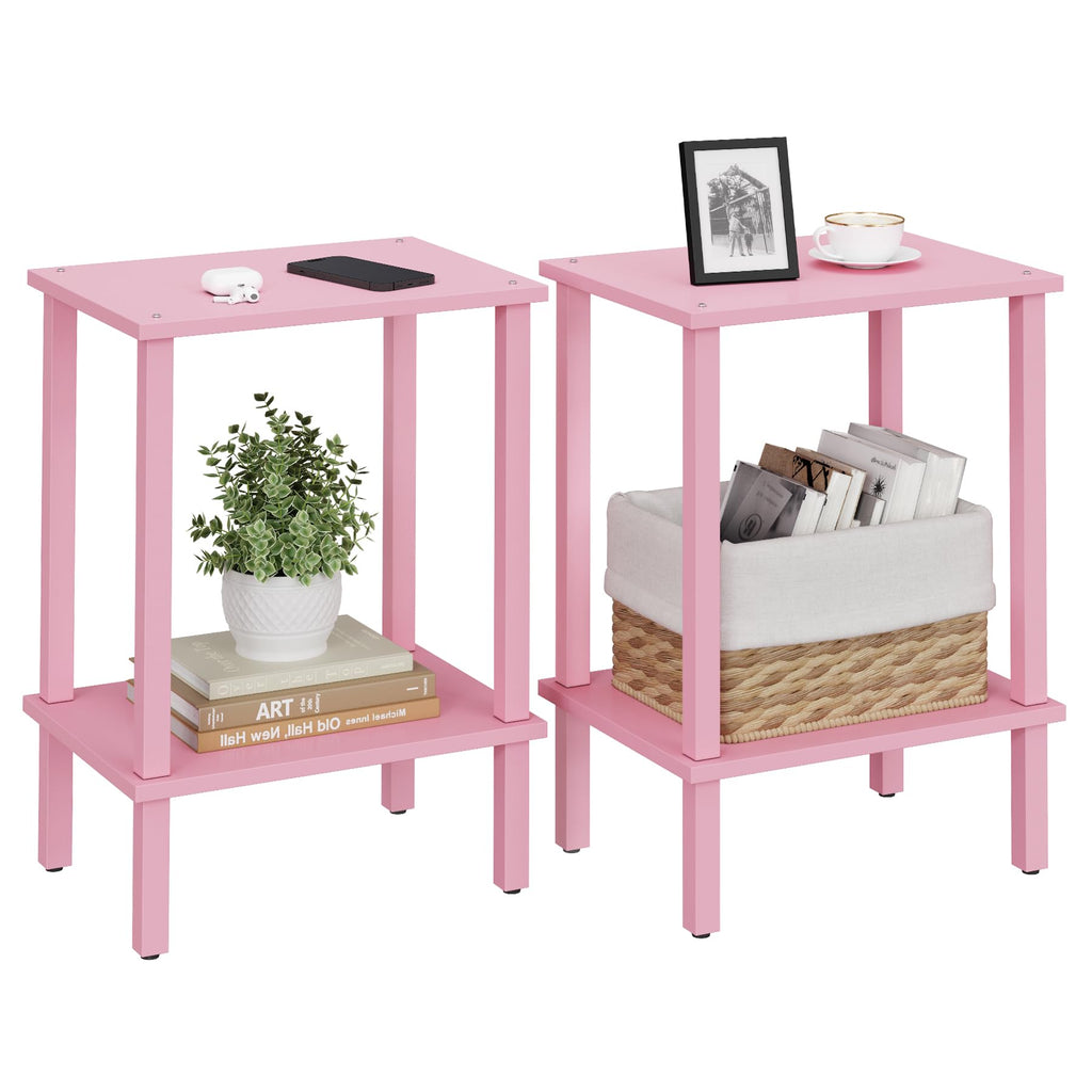 TUTOTAK End Table, Set of 2, Side Table, Nightstand, 2-Tier Storage Shelf, Sofa Table for Small Space, Living Room, Bed Room TB01BK035