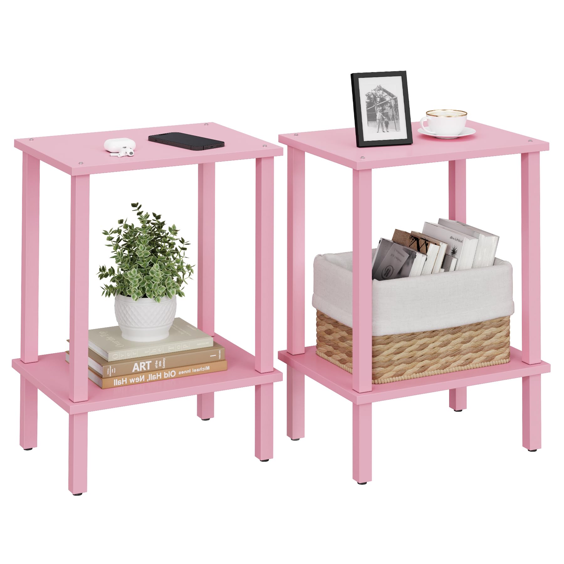 TUTOTAK End Table, Set of 2, Side Table, Nightstand, 2-Tier Storage Shelf, Sofa Table for Small Space, Living Room, Bed Room TB01BK035