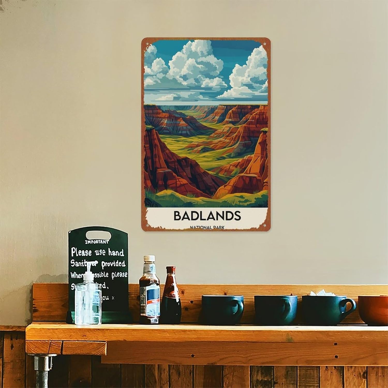 Badlands National Park Print Poster - Vintage Landscape Metal Tin Sign For Home, Bedroom, Office, Bathroom Wall Decoration, Size 12x8 Inches