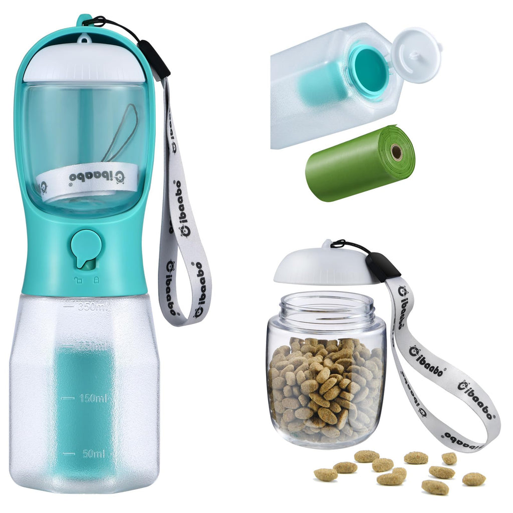 Cibaabo Dog Water Bottle with Food Container & Poop Bag Holder, Travel Water Bowl, Portable Pet Dispenser, Girl Dog Accessories Stuff Items Essentials Gift for Yorkie Chihuahua Walking Hiking