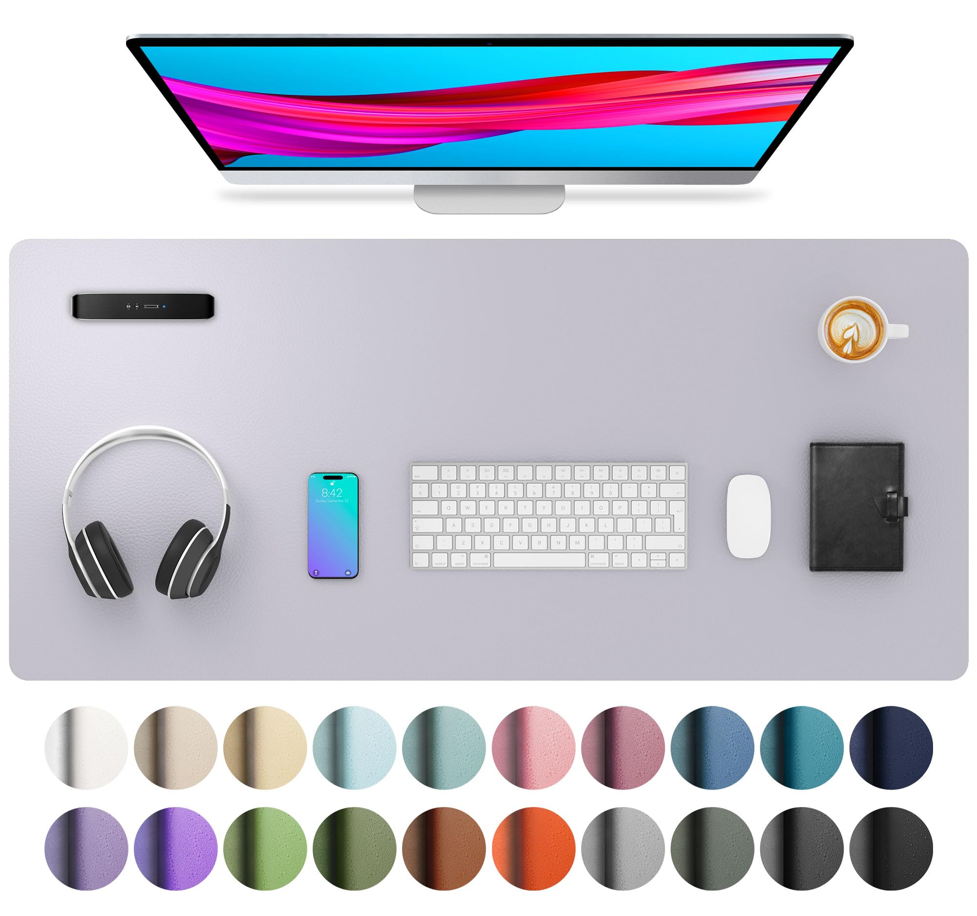 Aothia Non-Slip Waterproof PU Leather Desk Pad Protector for Mouse, Writing Desk, Office, Home, Laptop Blotter, 23.6" x 13.7", Black
