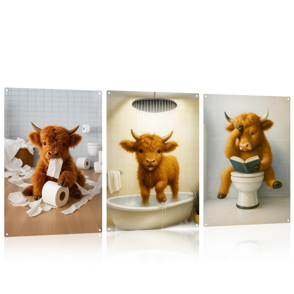 Madewell Living Funny Highland Cow Metal Tin Sign, Are You Pooping, Rustic Farmhouse Wall Decor for Bathroom, Western Bathroom Art with Humorous Quote, 8x12 Inch