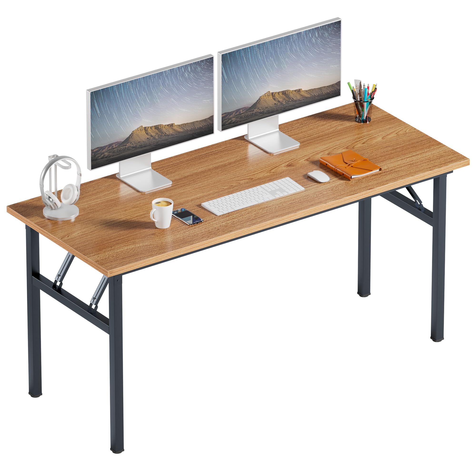 Need Folding Desk, 54 inch Large Computer Desk for Home Office, No Install Needed Study Student Writing Table Desk Workstation, Rustic Brown