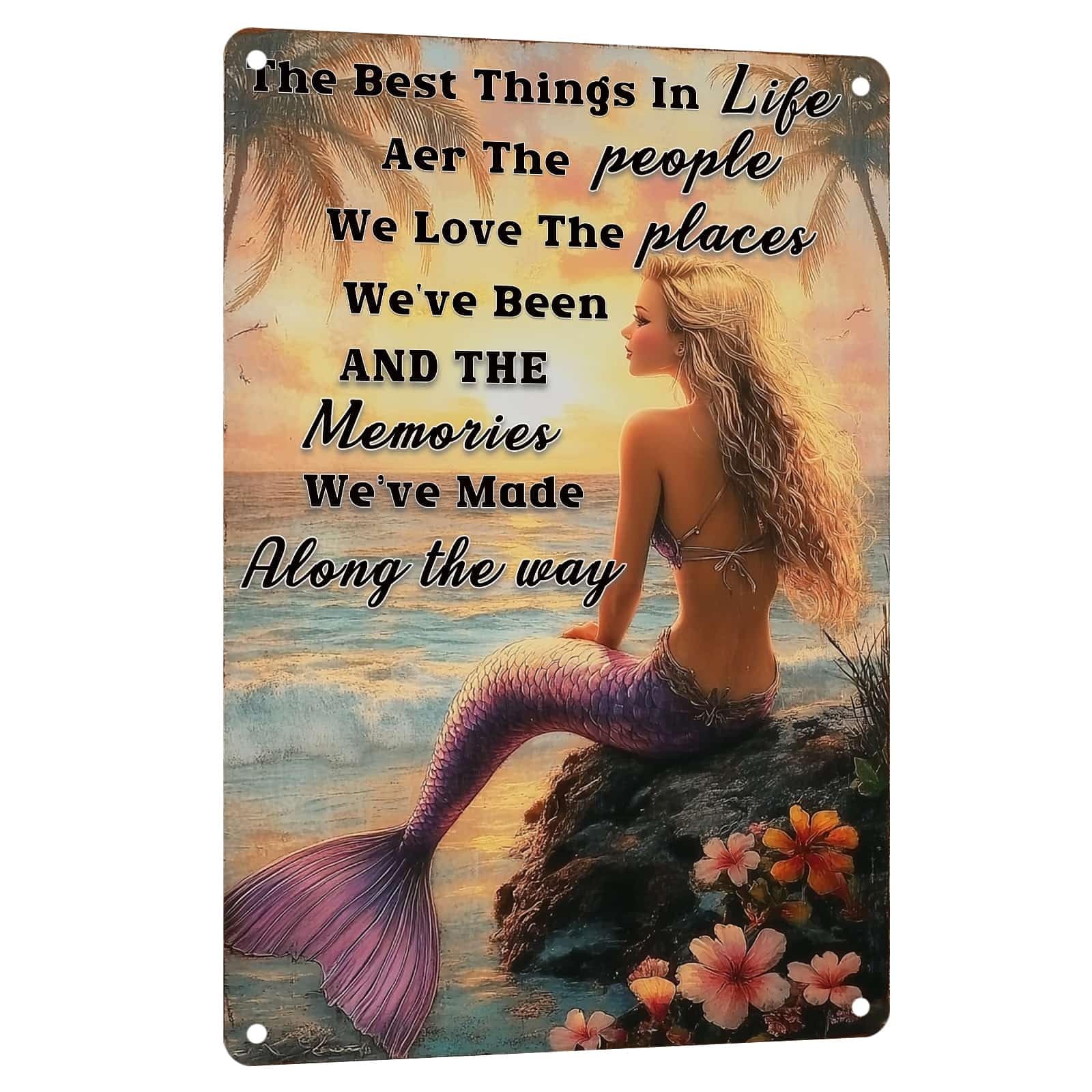 Mermaid Metal Tin Sign Vintage Mermaid Bathroom Decor Wall Art Rustic Funny Bathroom Sign for Home Restroom Washroom Decor 8x12 Inch