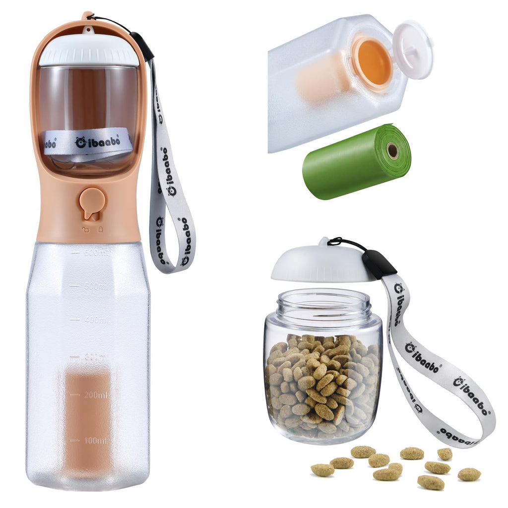 Cibaabo Dog Water Bottle with Food Container & Poop Bag Holder, Travel Water Bowl, Portable Pet Dispenser, Girl Dog Accessories Stuff Items Essentials Gift for Yorkie Chihuahua Walking Hiking