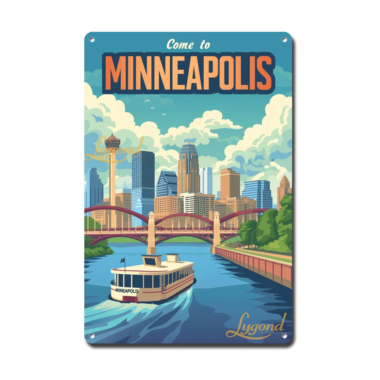 Lygond Metal Sign Tin Sign Vintage Wall Art Come to Chicago Travel Greenhouse Decor for Gift 8×12 Inches