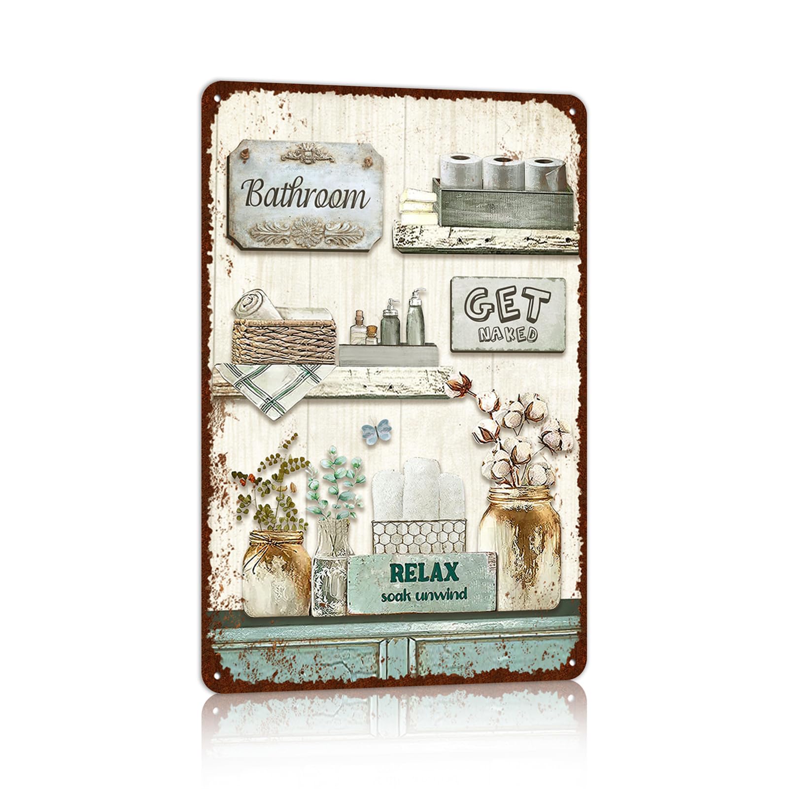 Vintage Farmhouse Bathroom Metal Tin Signs Rustic Flower Country Wall Art Decor 8X12 Inches