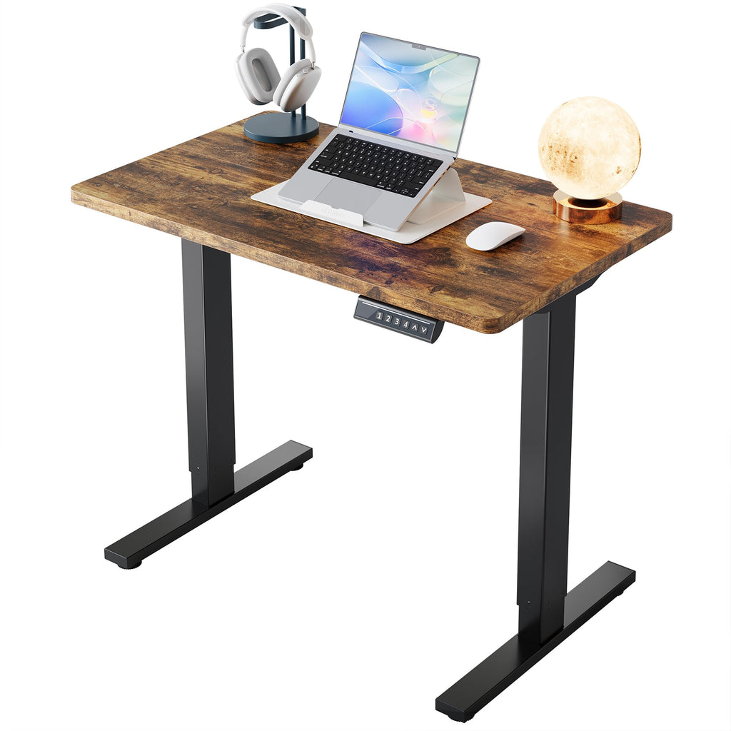 HUANUO 32" Small Electric Standing Desk Adjustable Height, 4 Memory Height Settings, Sit Stand Up Desk for Home Office & Computer Workstation, LightWalnut