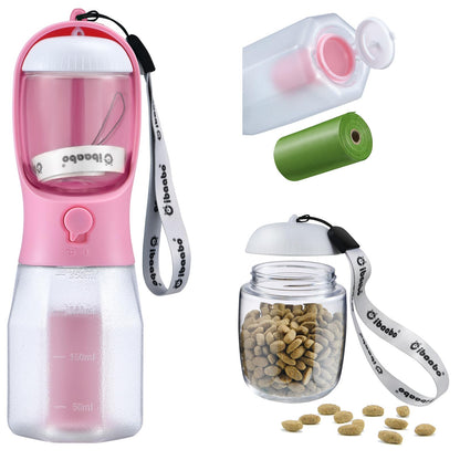 Cibaabo Dog Water Bottle with Food Container & Poop Bag Holder, Travel Water Bowl, Portable Pet Dispenser, Girl Dog Accessories Stuff Items Essentials Gift for Yorkie Chihuahua Walking Hiking