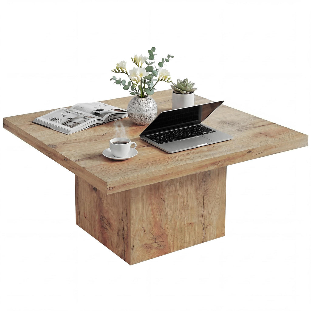 HOMCOM Living Room Table with 1.6" Thick Tabletop, Wood Rustic Coffee Table for Living Room, Farmhouse Coffee Table, Easy to Assemble, 31.5" x 31.5", Gray Wood Grain