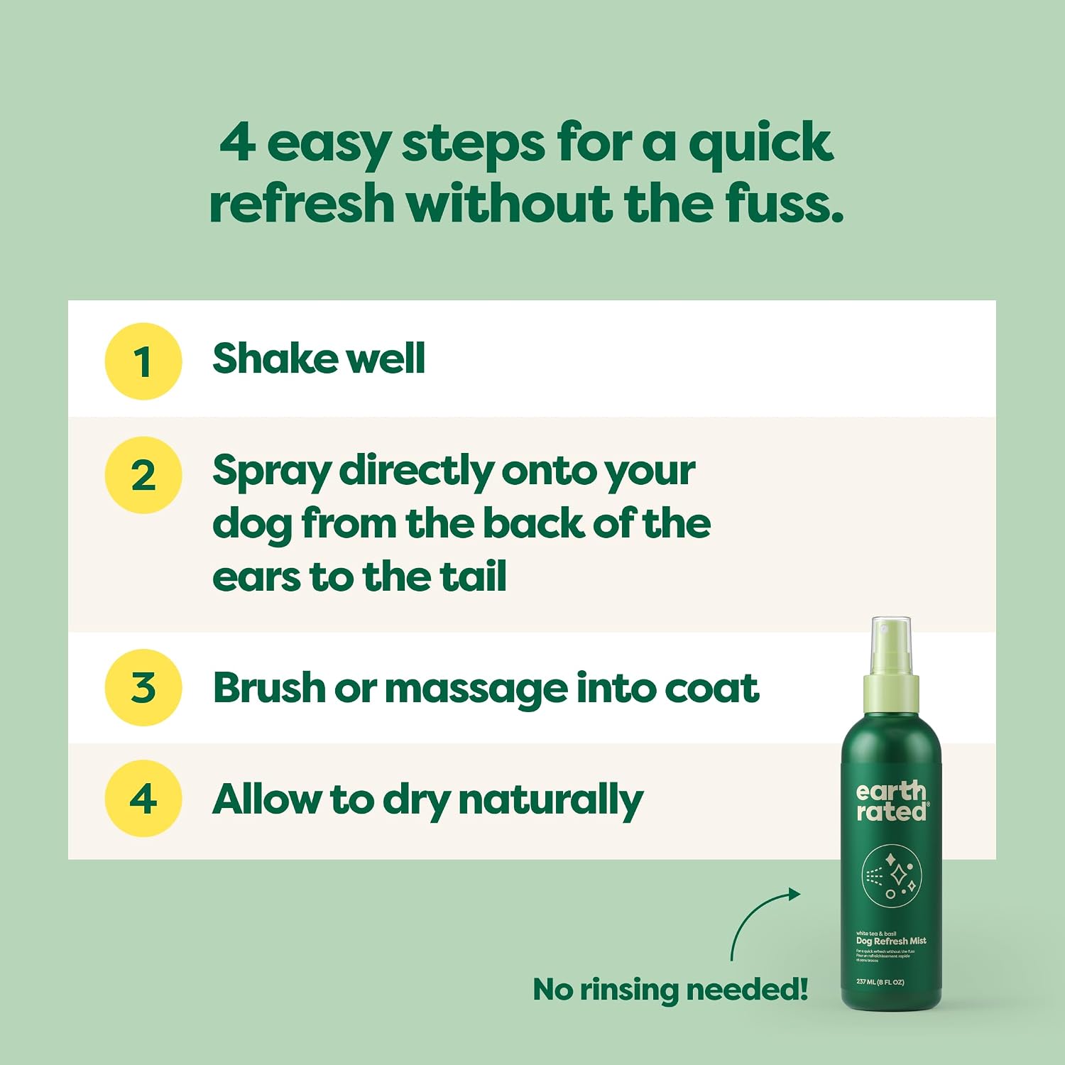 Earth Rated Dog Deodorizing Conditioner Spray, Conditioning & Odor-Eliminating Perfume for Dogs, for All Coat Types, Refreshing White Tea & Basil Scent, 8 oz
